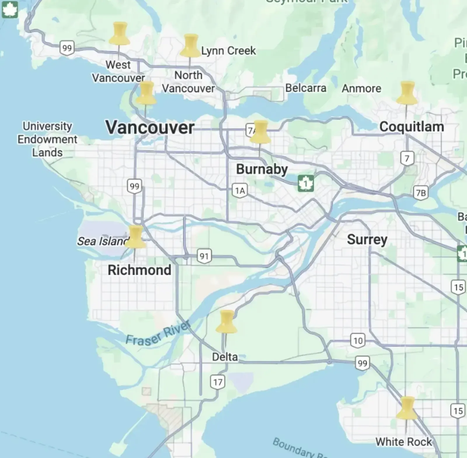 Map of Service Areas